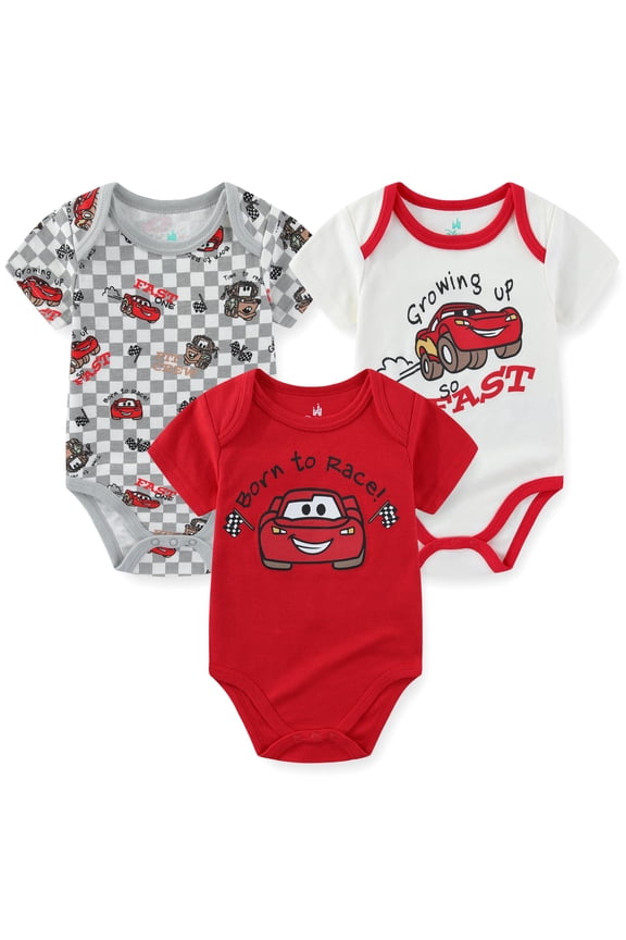 Cars Lightning McQueen Tow Mater Bodysuit Creeper (Baby Boys), 3 Pack, Sizes 3M-12M