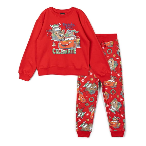 Disney Cars Lightning McQueen Tow Mater Christmas Fleece Pullover Sweatshirt and Jogger Pants Outfit Set Toddler to Big Kid