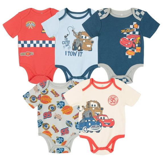 Disney Cars Baby Boys' 5-Pack Short Sleeve Bodysuits Racing Multi