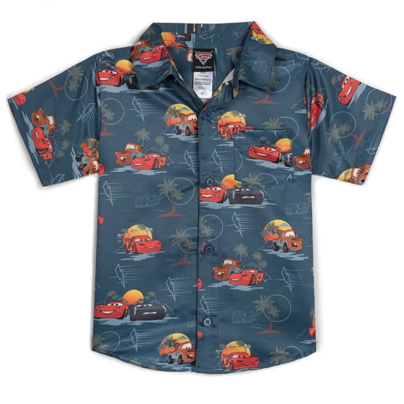 Disney Cars Toddler Boys' Short Sleeve Button-Down Shirt Navy Lightning Mater