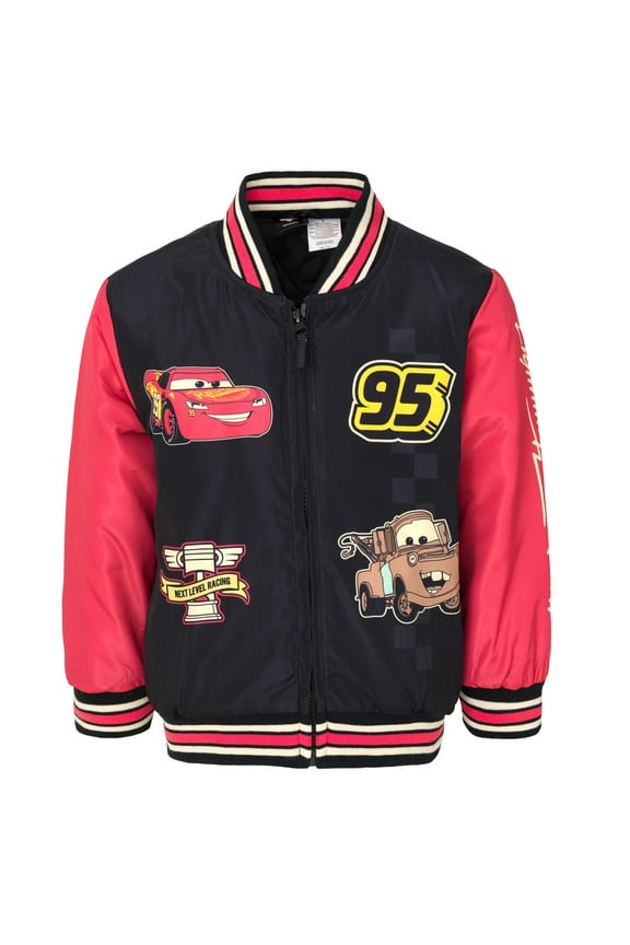 Cars Lightning McQueen Tow Mater Zip Up Varsity Bomber Jacket Toddler to Little Kid