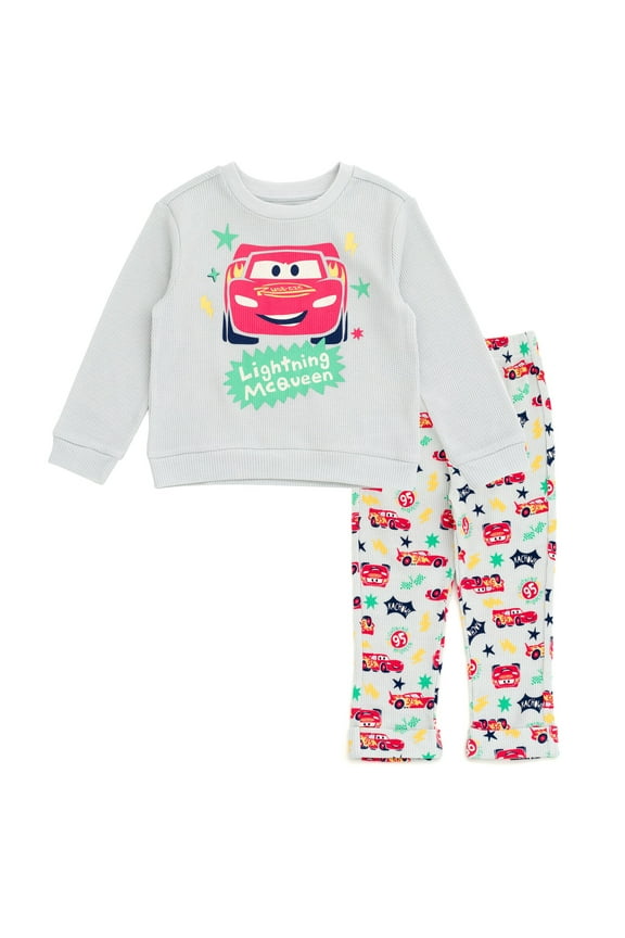 Cars Lightning McQueen Waffle Knit Pullover Sweatshirt and Jogger Pants Outfit Set Newborn to Little Kid