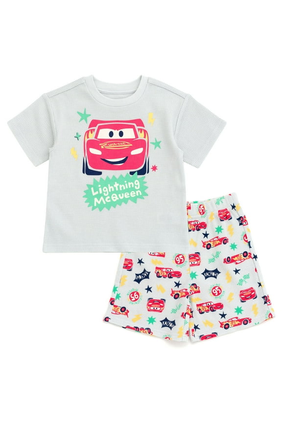 Cars Lightning McQueen Waffle Knit T-Shirt and Shorts Outfit Set Newborn to Little Kid