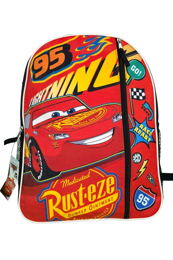 Cars Lightning Mcqueen 16" Red Nylon School Backpack for Kids, with a front Pocket