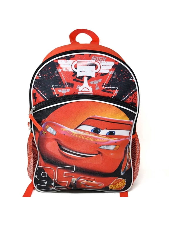 Cars Lightning Mcqueen 16" Red Nylon School Backpack for Kids, with a front Pocket