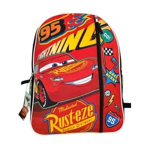 Mochila escolar de Cars Lightning McQueen, 16 pulgadas, de nylon rojo para niños, con bolsillo frontal