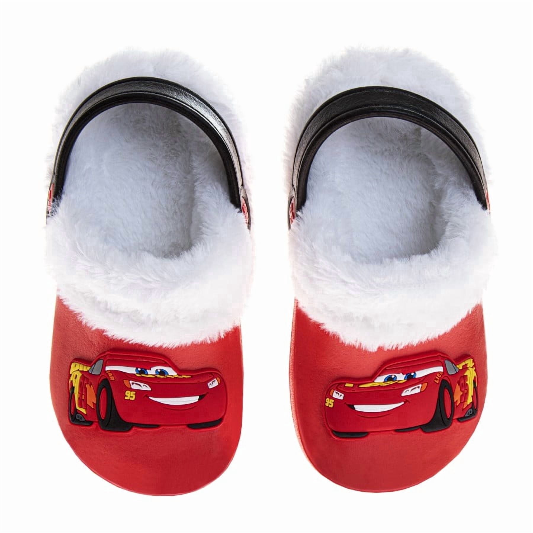Disney Cars Lightning Mcqueen Fuzzy Fleece Lined Clogs for Boys Winter Warm Plush Garden Shoes (Toddler Little Kid), Red, Size: 11 12