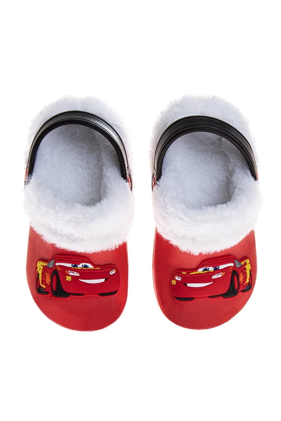 Cars Lightning Mcqueen Fuzzy Fleece Lined Clogs for Boys Winter Warm Plush Garden Shoes (Toddler Little Kid), Red, Size: 11 12