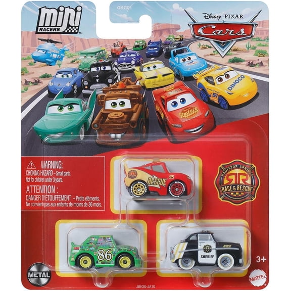 Disney Cars Mini Racers 3pack Radiator Springs Race & Rescue Lightning McQueen, Sheriff, Chick Hicks