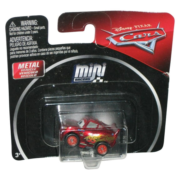 Disney Cars Movie Mini Racers (2017) Metallic Lightning McQueen Metal Toy Car - (Card Minor Wear)