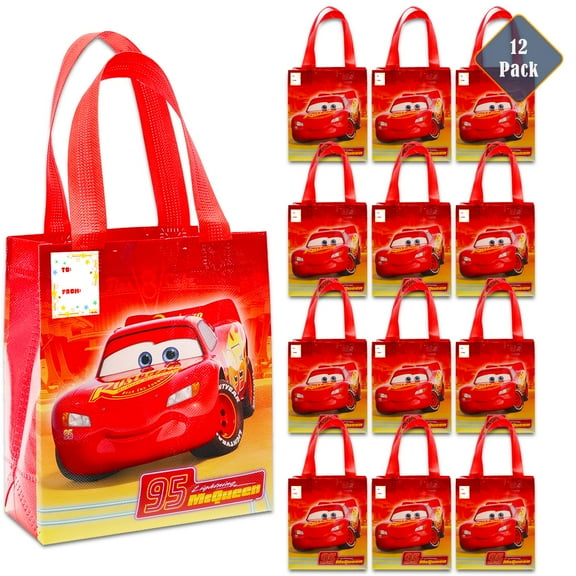 Disney Cars Party Favor Bags Set – 12 Pack of 8" Cars Party Goodie Bags for Kids Bulk Reusable Mini Totes | Lightning McQueen Birthday Party Supplies