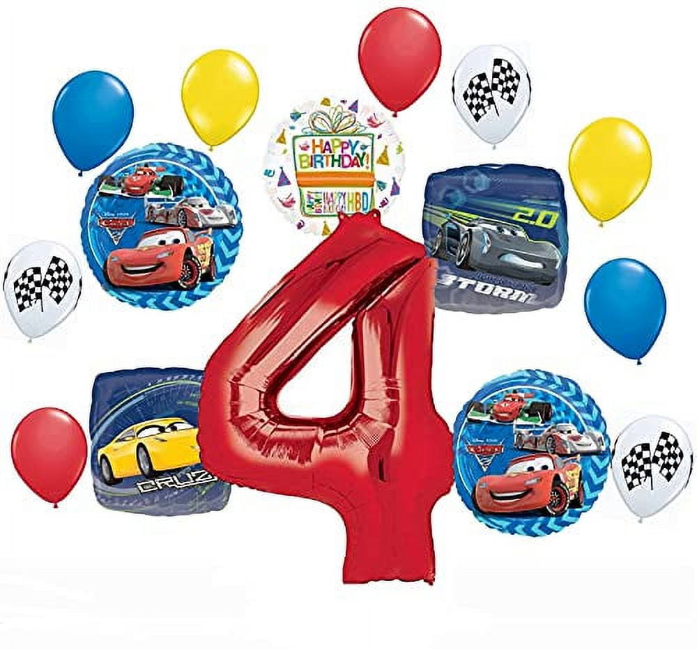 MAYFLOWER PRODUCTS Disney Cars Party Supplies Lightning McQueen 4th Birthday Balloon Bouquet Decorations 15 pieces