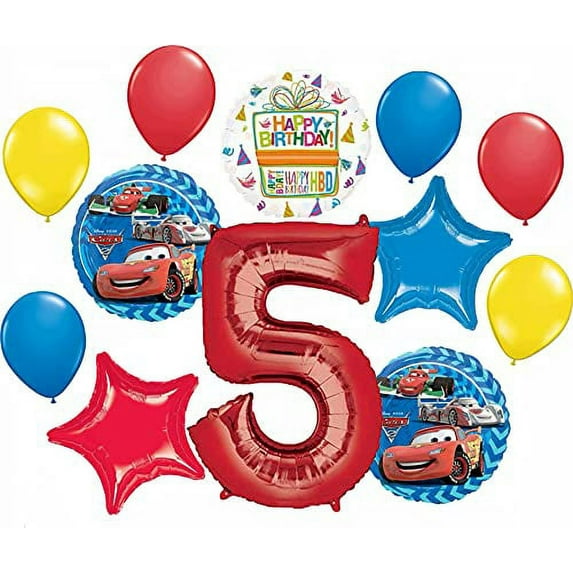 Disney Cars Party Supplies Lightning McQueen 5th Birthday Balloon Bouquet Decorations 12 pieces