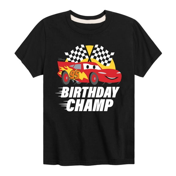 Disney's Cars - Race To Finish Line - Birthday Champ - Boy's Toddler & Youth Short Sleeve Graphic T-Shirt