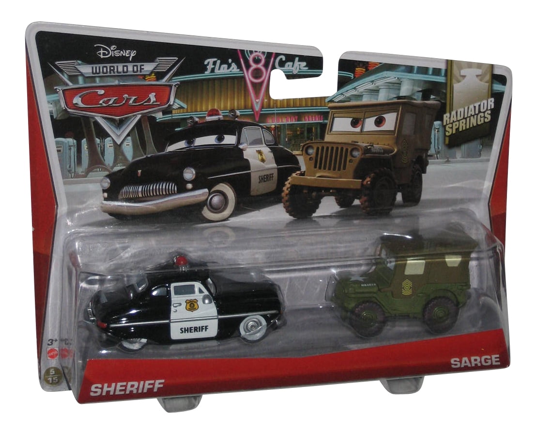 Disney Cars Radiator Springs Sheriff Set & Blister 2-Pack Toy Car Flo\'s Café Sarge