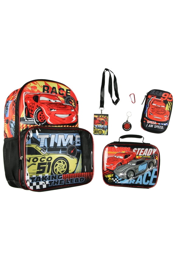 Disney Cars Taking The Lead by Seven Times Six Lightning McQueen Jackson Storm Backpack with Lunch Box 5-Piece Set