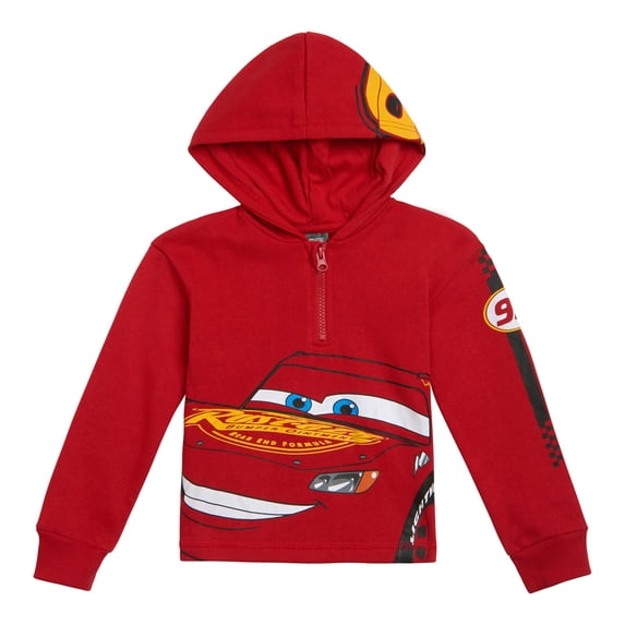 Disney Cars Toddler Boys' Fleece Quarter-Zip Hooded Sweatshirt Bright Red McQueen