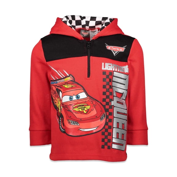 Disney Cars Toddler Boys' Fleece Quarter-Zip Hooded Sweatshirt Red Lightning McQueen