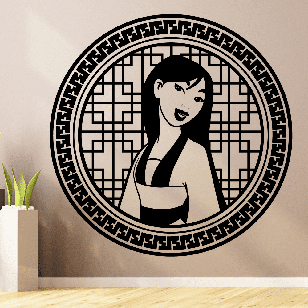 Disney Cartoon Character Beautiful Mulan Warrior Princess Portrait Wall Sticker Design For Kids Boys Girls Room Bedroom Fun Wall Home Decal Design Stickers Wall Art Vinyl Decoration Size (40x40 inch)