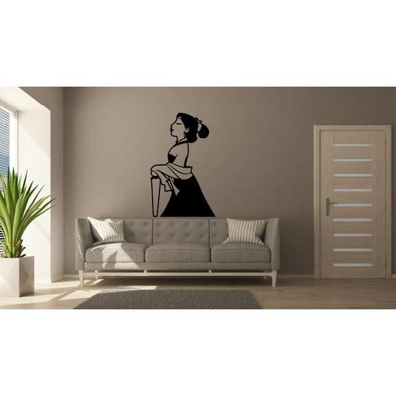 Disney Cartoon Character Mulan Nice Sophisticated Silhouette Wall Sticker Design For Kids Boys Girls Room Bedroom Fun Wall Home Decal Design Stickers Wall Art Vinyl Decoration Size (10x10 inch)