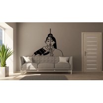 Disney Cartoon Character Mulan Warrior Princess Portrait Silhouette Wall Sticker Design For Kids Boys Girls Room Bedroom Fun Wall Home Decal Design Stickers Wall Art Vinyl Decoration Size (30x30 inch)