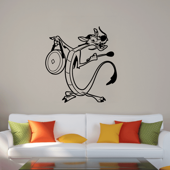 Disney Cartoon Character Mushu Dragon Holding Drum Wall Sticker Design For Kids Boys Girls Room Bedroom Cute Disney Fun Wall Home Decal Design Stickers Wall Art Vinyl Decoration Size (10x10 inch)