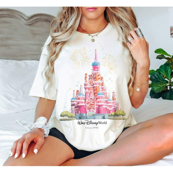 Disney Castle 25th Anniversary T-Shirt, Fireworks & Celebration, Magic Kingdom Inspired, Disneyworld Shirt, Comfort Colors Tee,Ivory color,size L
