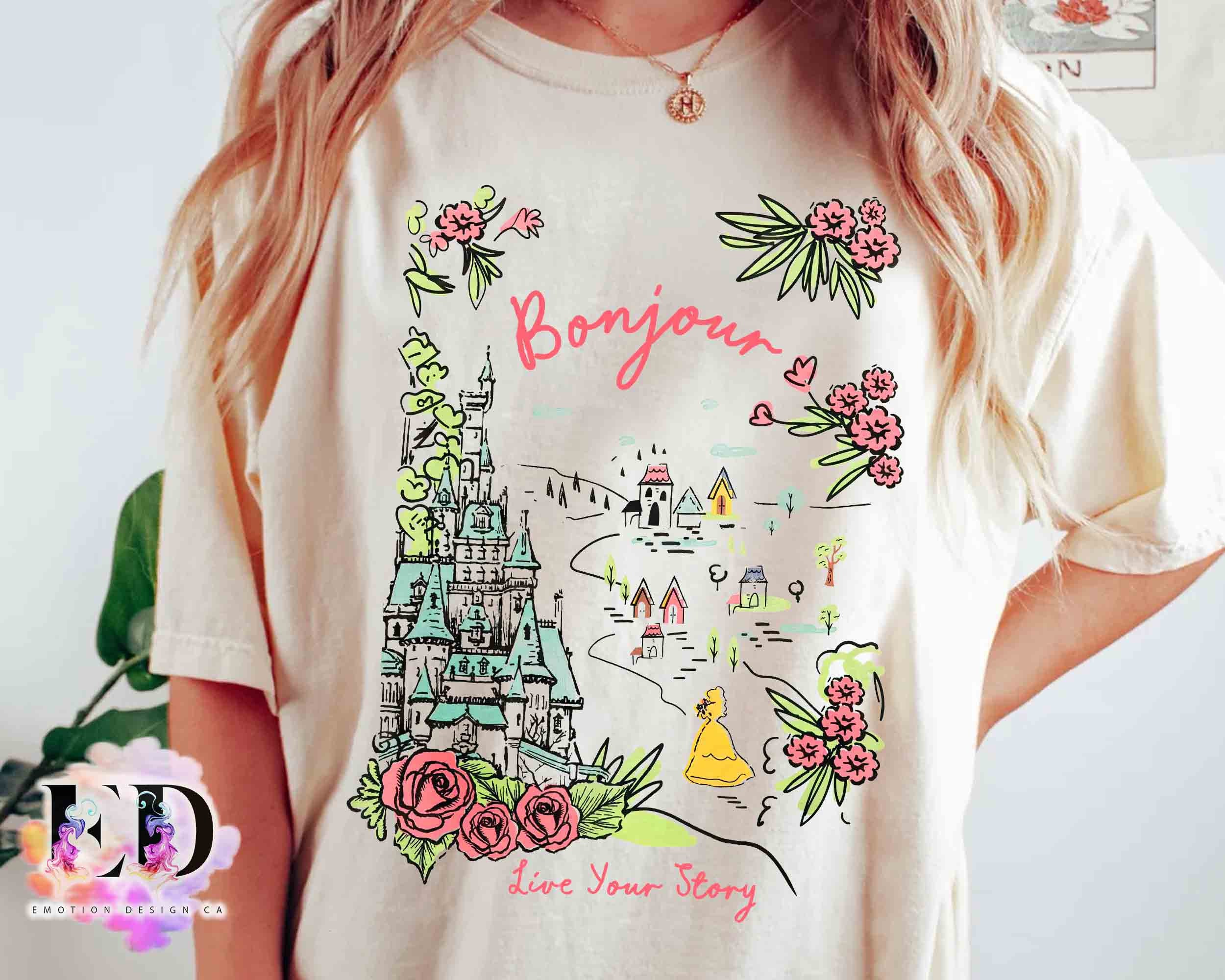 Disney Castle Belle Princess Bonjour Rose Tshirt, Beauty and the Beast