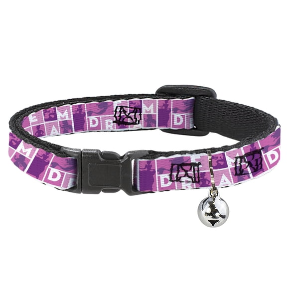 Disney Cat Collar, Breakaway Collar with Bell, Disney Dream Princess Silhouette Poses Pinks White, 8.5 to 12 Inches 0.5 Inch Wide