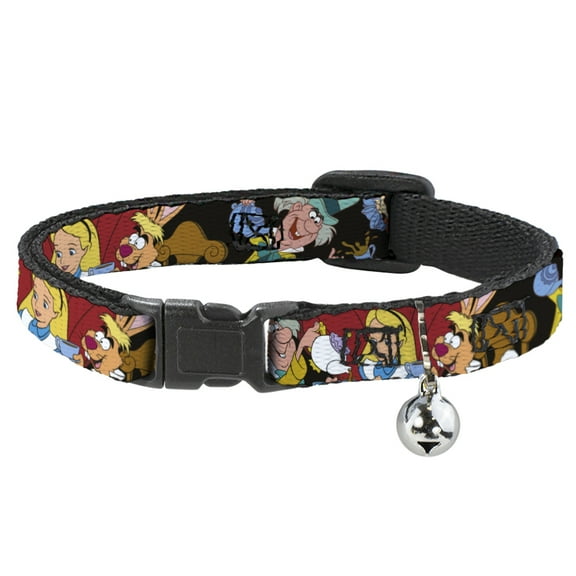 Disney Cat Collar, Breakaway Collar with Bell, Mad Hatters Tea Party Poses, 8.5 to 12 Inches 0.5 Inch Wide