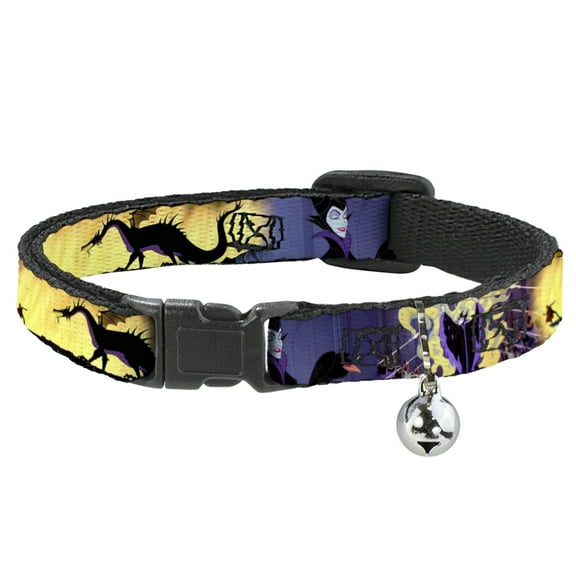 Disney Cat Collar, Breakaway Collar with Bell, Maleficent Poses, 8.5 to 12 Inches 0.5 Inch Wide