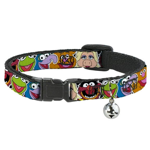 Disney Breakaway Cat Collar With Bell, Plastic Clip, Easy Adjustable, Muppets Faces Close Up Black, 8.5 to 12 Inches 0.5 Inch Wide