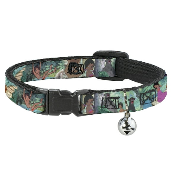 Disney Cat Collar, Breakaway Collar with Bell, The Jungle Book Scenes, 8.5 to 12 Inches 0.5 Inch Wide