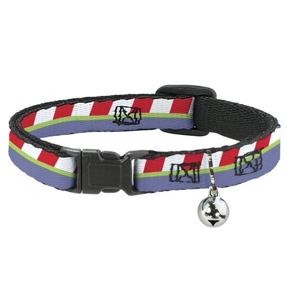 Disney Breakaway Cat Collar With Bell, Plastic Clip, Easy Adjustable, Toy Story Buzz Lightyear Space Ranger Stripe Red Green Purple, 8.5 to 12 Inches 0.5 Inch Wide