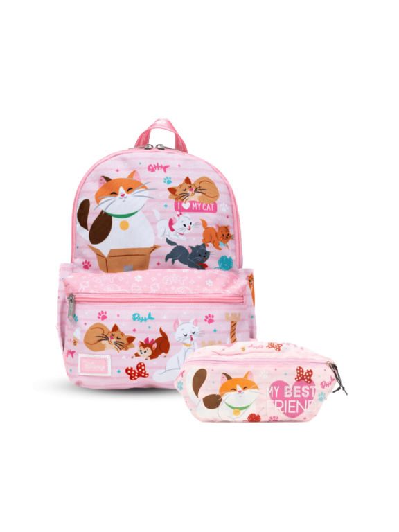 Disney Cats 13-inch Nylon Backpack and Packable Hip Pack Bundle