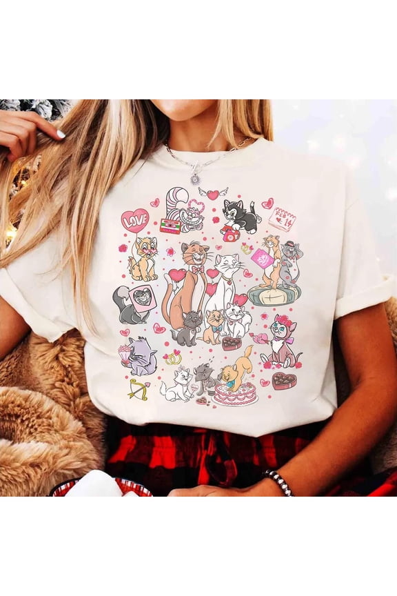 Disney Cats Character Valentine Cat Lover Marie The Aristocats Disneyland Trip Couple T-Shirt All size S-3XL