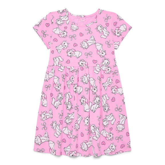 Marie Aristocats Girls' Allover Print Dress with Short Sleeves, Sizes 4-12