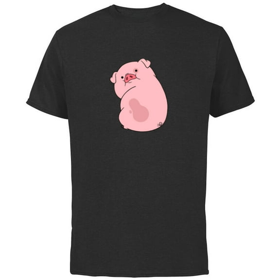 Disney Channel Gravity Falls Waddles the Pig - Short Sleeve Cotton T-Shirt for Adults -Customized-Black
