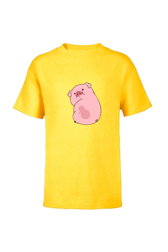 Channel Gravity Falls Waddles the Pig - Short Sleeve T-Shirt for Kids -Customized-Yellow