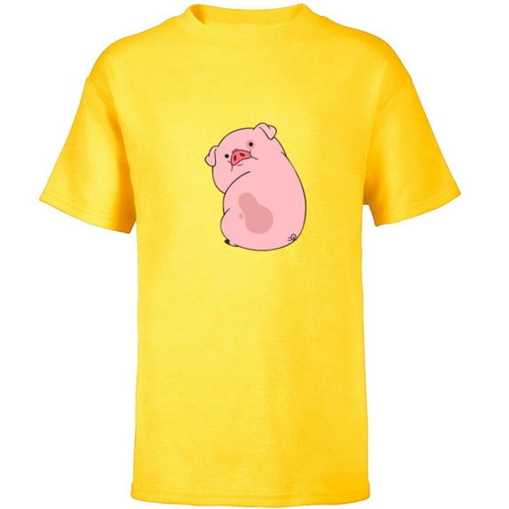 Disney Channel Gravity Falls Waddles the Pig - Short Sleeve T-Shirt for Kids -Customized-Yellow