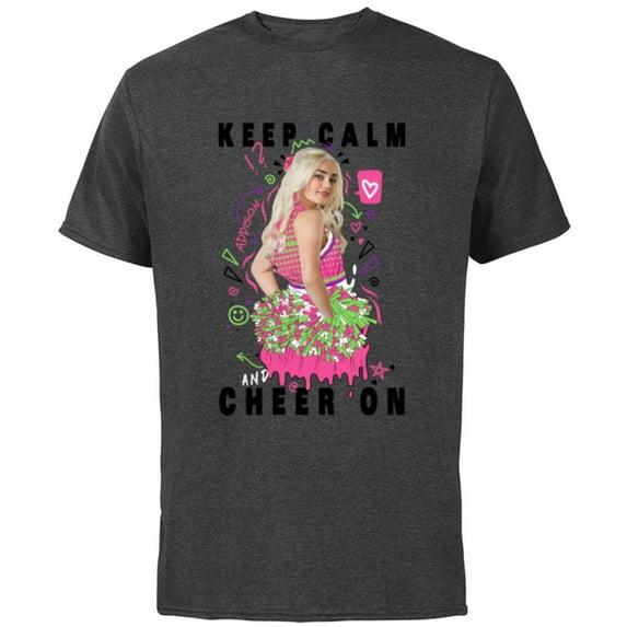 Disney Channel Zombies 2 Addison Keep Calm and Cheer On - Short Sleeve Cotton T-Shirt for Adults- Customized-Charcoal