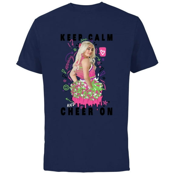 Disney Channel Zombies 2 Addison Keep Calm and Cheer On - Short Sleeve Cotton T-Shirt for Adults- Customized-Navy
