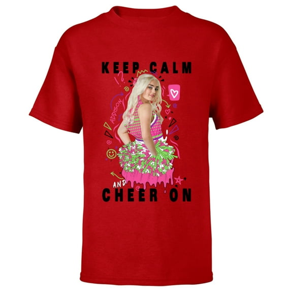 Disney Channel Zombies 2 Addison Keep Calm and Cheer On - Short Sleeve T-Shirt for Kids- Customized-Red