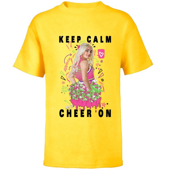 Disney Channel Zombies 2 Addison Keep Calm and Cheer On  - Short Sleeve T-Shirt for Kids- Customized-Yellow