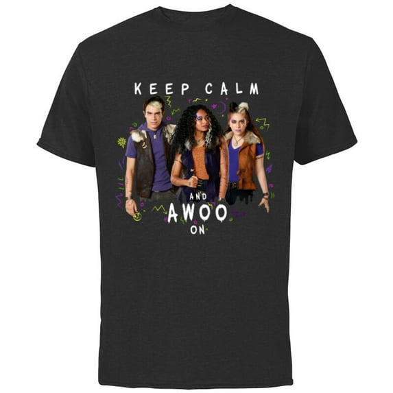 Disney Channel Zombies 2 Keep Calm and Awoo On - Short Sleeve Cotton T-Shirt for Adults- Customized-Black