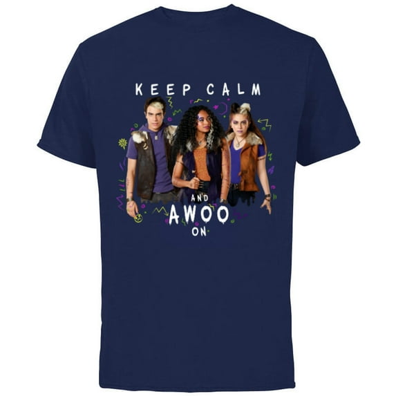 Disney Channel Zombies 2 Keep Calm and Awoo On - Short Sleeve Cotton T-Shirt for Adults- Customized-Navy