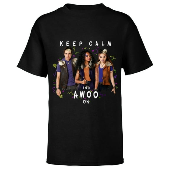 Disney Channel Zombies 2 Keep Calm and Awoo On - Short Sleeve T-Shirt for Kids- Customized-Black