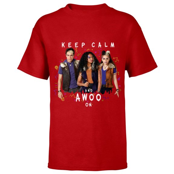 Disney Channel Zombies 2 Keep Calm and Awoo On - Short Sleeve T-Shirt for Kids- Customized-Red