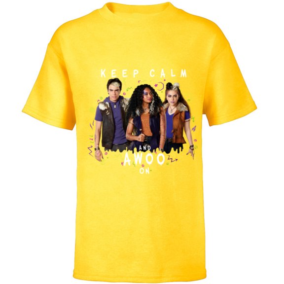 Disney Channel Zombies 2 Keep Calm and Awoo On - Short Sleeve T-Shirt for Kids- Customized-Yellow