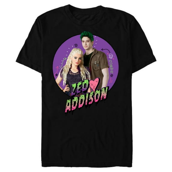 Disney Channel Zombies 2 Zed and Addison Love - Short Sleeve Blended T-Shirt for Adults- Customized-Black